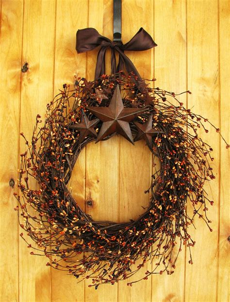 Primitive Brown Sugar Rustic Rusty Star Wreath Fall Door Wreaths