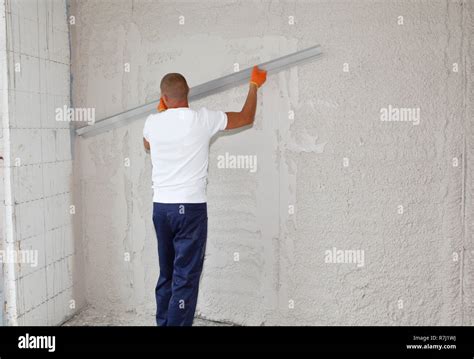 Worker Plastering House Walls Finishing Walls Wall Screeding