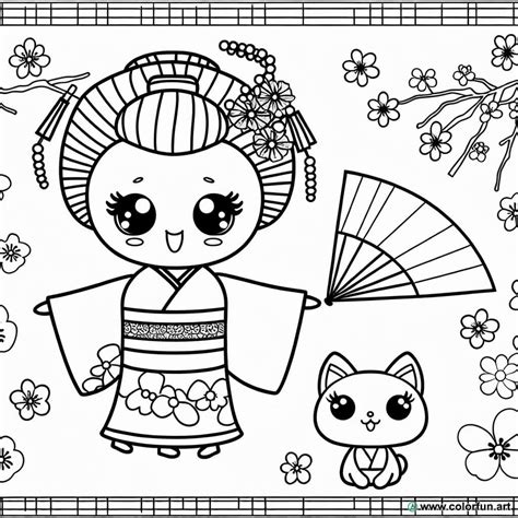 Coloriage Japonais Kawaii D Une Geisha T L Charger Ou Imprimer