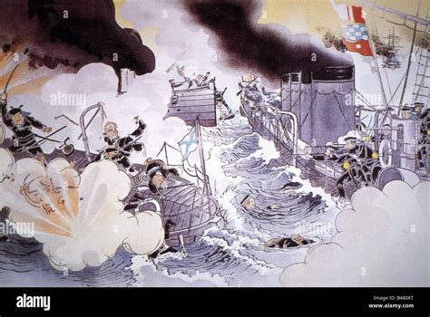 Guerra Ruso Japonesa 1904 1905 Batalla Marítima De Tsushima 27 5 1905 Ilustración Japonesa