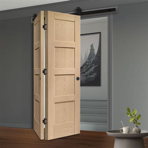 Spaceeasi Top Mounted Black Folding Track And Double Door Shaker Oak 4