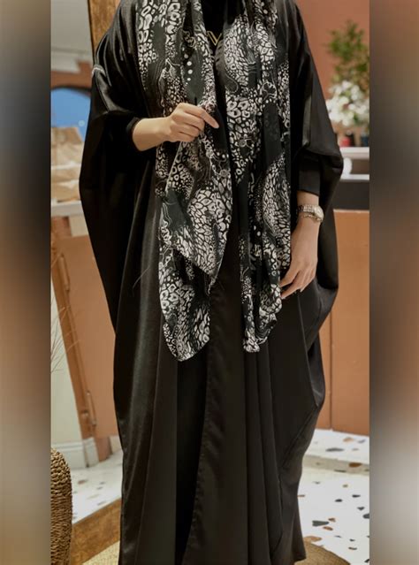 Royal Silk Abay Black Silk Abaya With A Flower Printed Headscarf