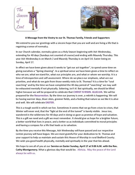 Letters To Our Parish Season Of Lent 2022 Saint Thomas Episcopal