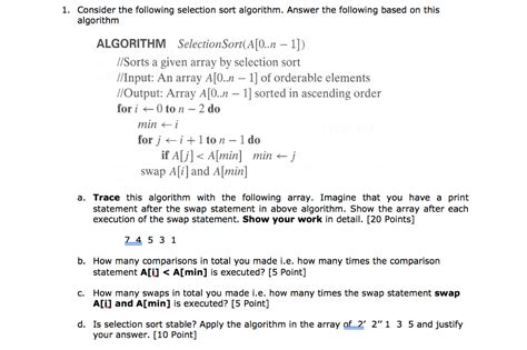 Solved Consider The Following Selection Sort Algorithm Chegg