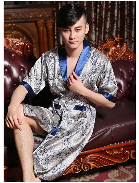 Long Satin Robe Male Sleep And Lounge Faux Silk Bathrobe For Man Men