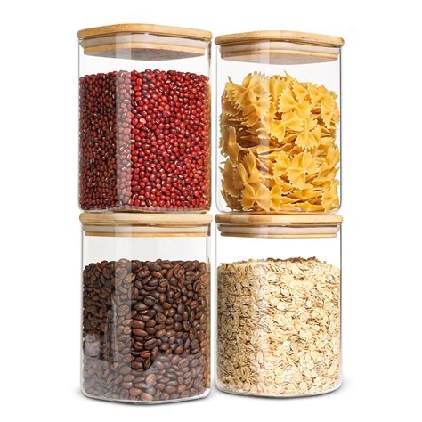 Buy Comsaf Airtight Glass Storage Canister With Wood Lid Oz Clear