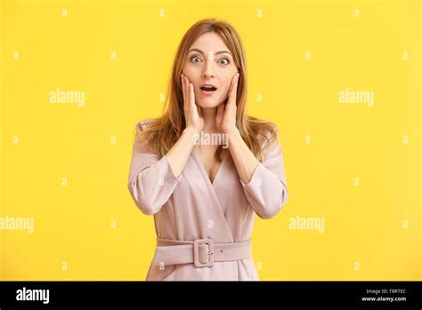 Portrait Of Surprised Mature Woman On Color Background Stock Photo Alamy