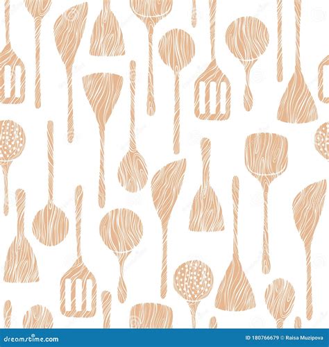 Wooden Kitchen Tools Vector Seamless Pattern Stock Vector