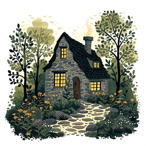 Premium Vector Enchanted Forest Cottage Illustration Vector