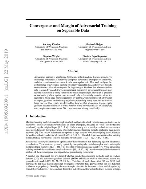 Convergence And Margin Of Adversarial Training On Separable Data Deepai