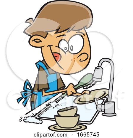 Cartoon Boy Washing Dishes by toonaday #1665745