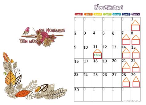 Journée des Petits » Calendrier du mois de novembre 