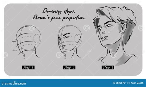 How To Drawing Cartoon Male Face with Proportion. Stock Illustration ...