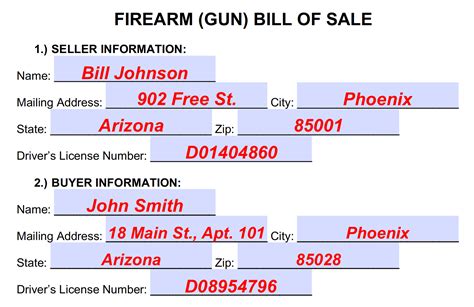 Free Firearm Gun Bill Of Sale Form PDF WORD