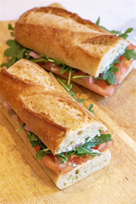 Tomato Arugula Baguette Sandwich Served From Scratch