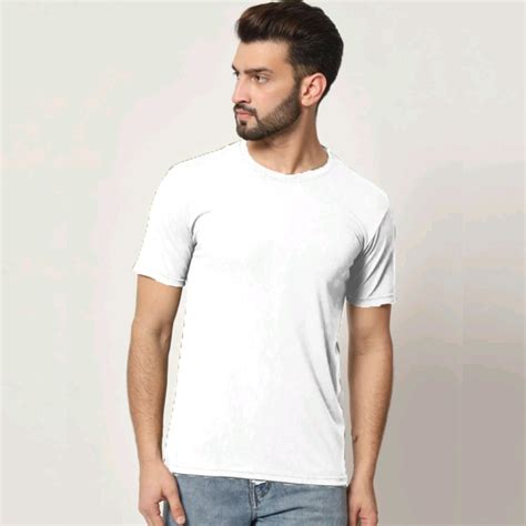 Plain Round Neck White Poly Cotton T Shirt Half Sleeves At Rs 120