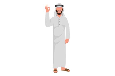 Business flat cartoon style drawing Arab businessman showing OK sign ...