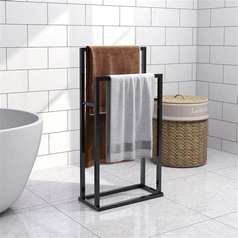 Bofeng Tier Free Standing Black Towel Rack Steel Metal Towel Bar