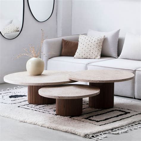 Trio Wallen Tables Basses En Bois Et Travertin Kasbah Design Deco