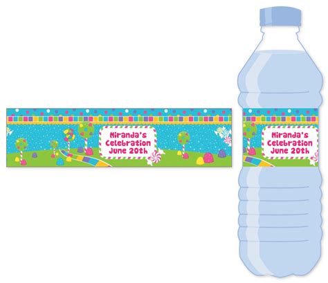 Candy Land Water Bottle Label Birthday Party Water Bottle Stickers