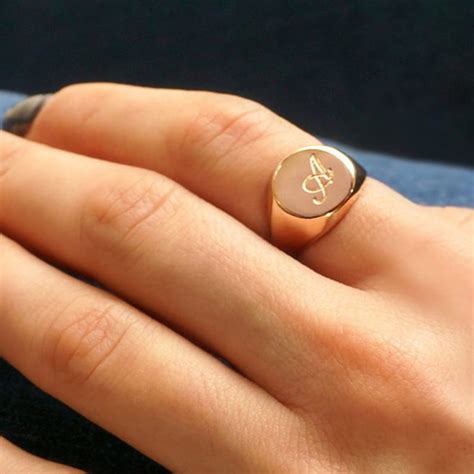 Women's Signet Ring Engraved With Initial Letter in Gold | Etsy