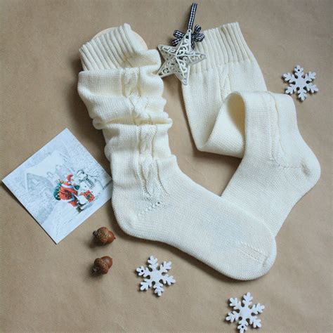 White Long Socks Merino Wool Leg Warmers Knit Thigh High Socks Etsy