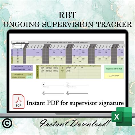 Rbt Supervision Hours Tracker Etsy