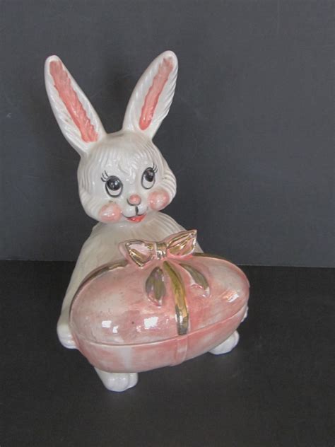 Bunny Rabbit Ceramic Figurine Candy Dish