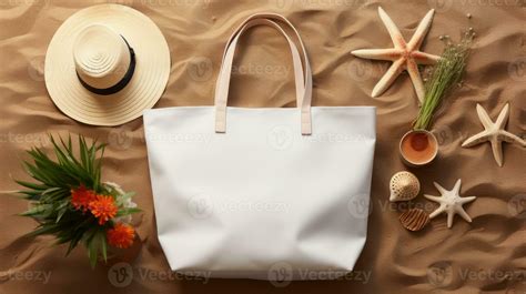 White Tote Bag Canvas Fabric Cloth Shopping Sack Mockup Generative Ai