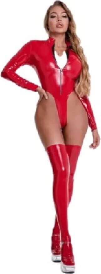 Generic Top Totty Red Erotic Saucy Role Play Dominatrix Long Sleeve