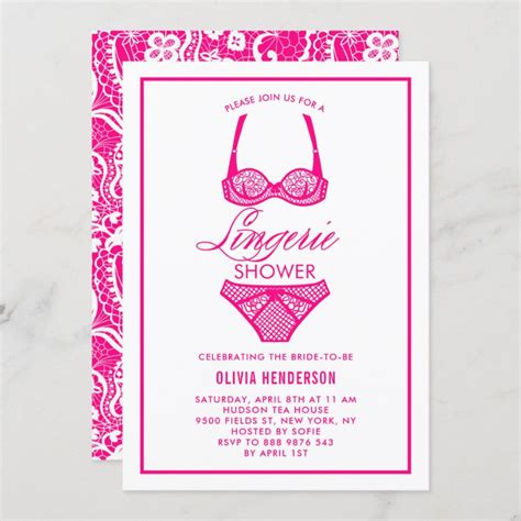 Elegant Hot Pink Lace Lingerie Shower Invitation Zazzle