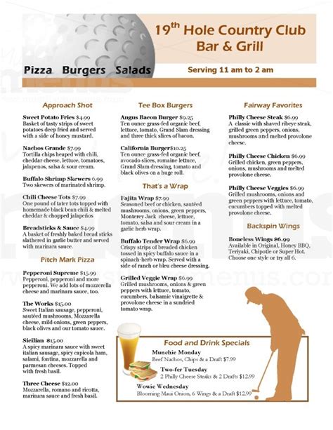 Golf Menu Page 1