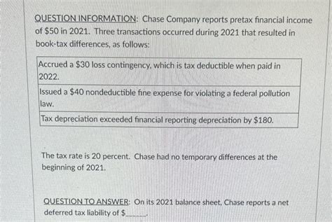 Solved Question Information Chase Company Reports Pretax Chegg