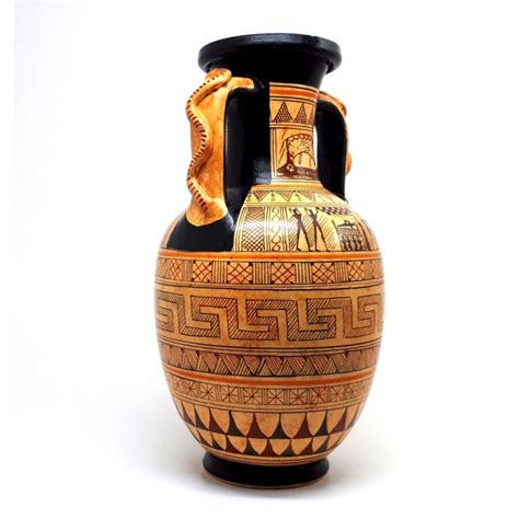 Ancient Greek Ceramic Vase Amphora Snakes Handle Geometric Art Pottery