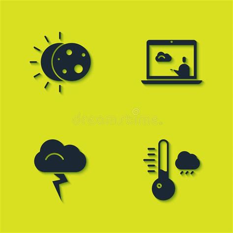 Set Eclipse Of The Sun Meteorology Thermometer Storm And Weather