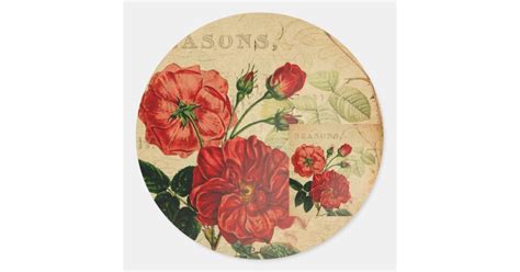 Vintage Decoupage Ephemera Roses Classic Round Sticker Zazzle