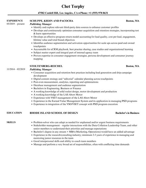 Publishing Manager Resume Samples Velvet Jobs