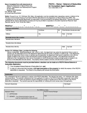 Fillable Online Dnr Wi Application For Waiver Of Pecfa Deductible