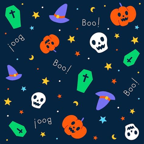 Ładny Happy Halloween Kreskówka Wzór Wektor Fioletowe Tło Duch Czaszka