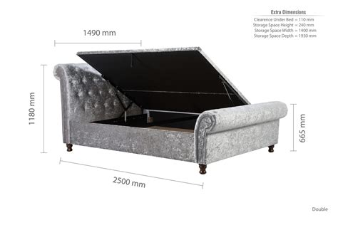 Castello Double Side Ottoman Bed Steel Crushed Velvet Birlea