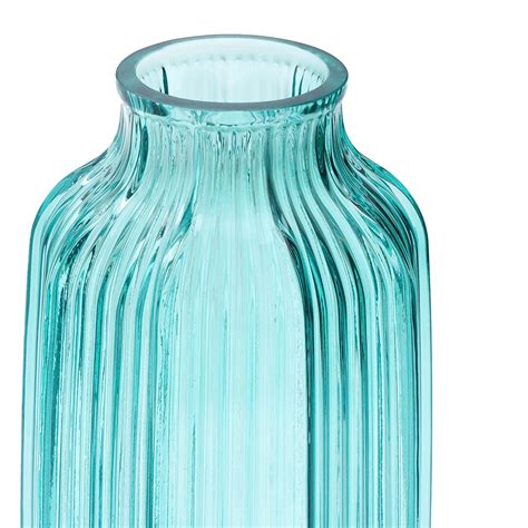 Buy Pure Home Living Teal Ribbed Glass Vase Online