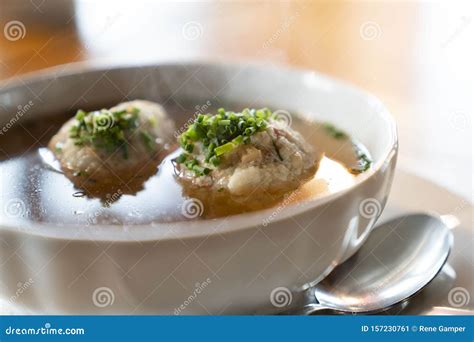 Traditional Austrian Bacon Dumpling Soup From South Tyrol Stock Image