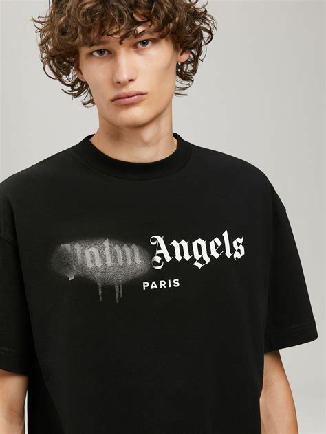 Paris Sprayed Logo T Shirt In Black Palm Angels Official