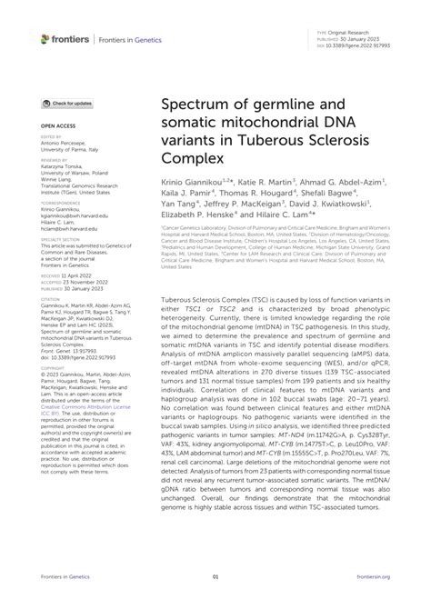 Pdf Spectrum Of Germline And Somatic Mitochondrial Dna Variants In