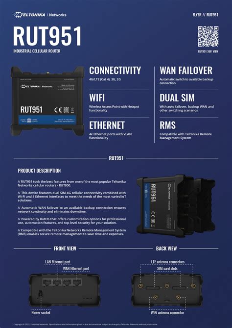 Teltonika RUT951 Industrial Cellular Router Dual SIM 4G Automatic WAN