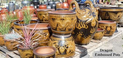 Thai Embossed Dragon Garden Pots Chinese Water Jars Woodside Garden