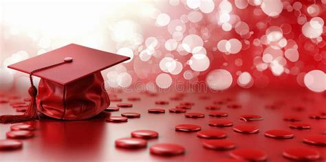 Red Graduation Cap on Table Stock Image - Image of success, learning ...