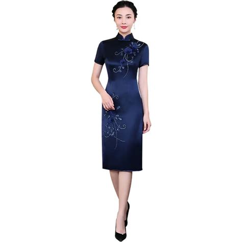 Qipao Dresses Blue Dresses Cheongsam Dress Nail Bead Cheongsams Dress