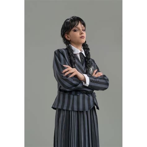 Costume Uniforme Noir Gris Mercredi La Famille Addams Enfant AU FOU