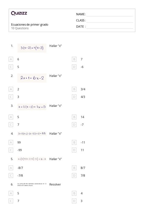 Ecuaciones De Varios Pasos Hojas De Trabajo Para Grado En Quizizz